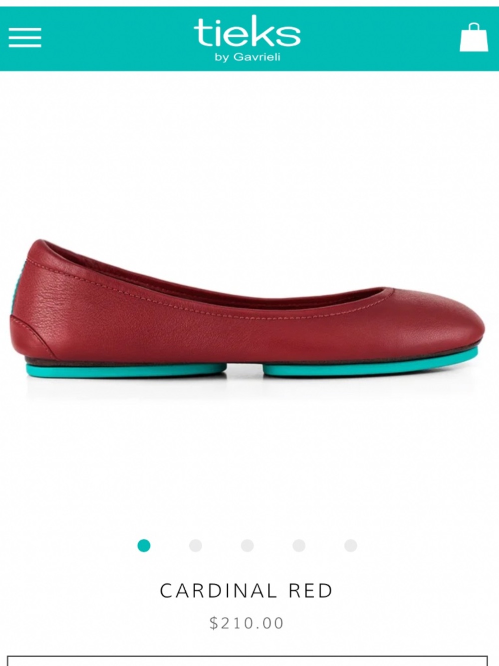Tieks Leather Ballet Flats in Cardinal Red, Sz 6